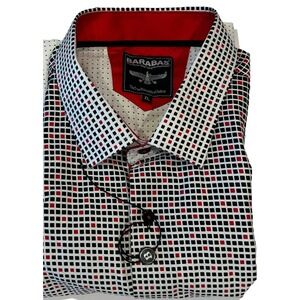 Barabas Men's Designer Geometric‎ Long Sleeve Shirt XL Black Red Flip Cuffs NEW